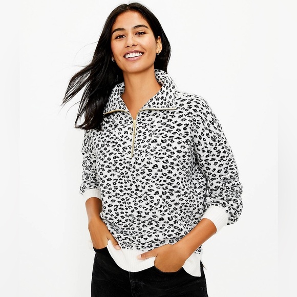 The Loft Black and White Cheetah Half Zip Collared Sweater Small - Picture 10 of 11